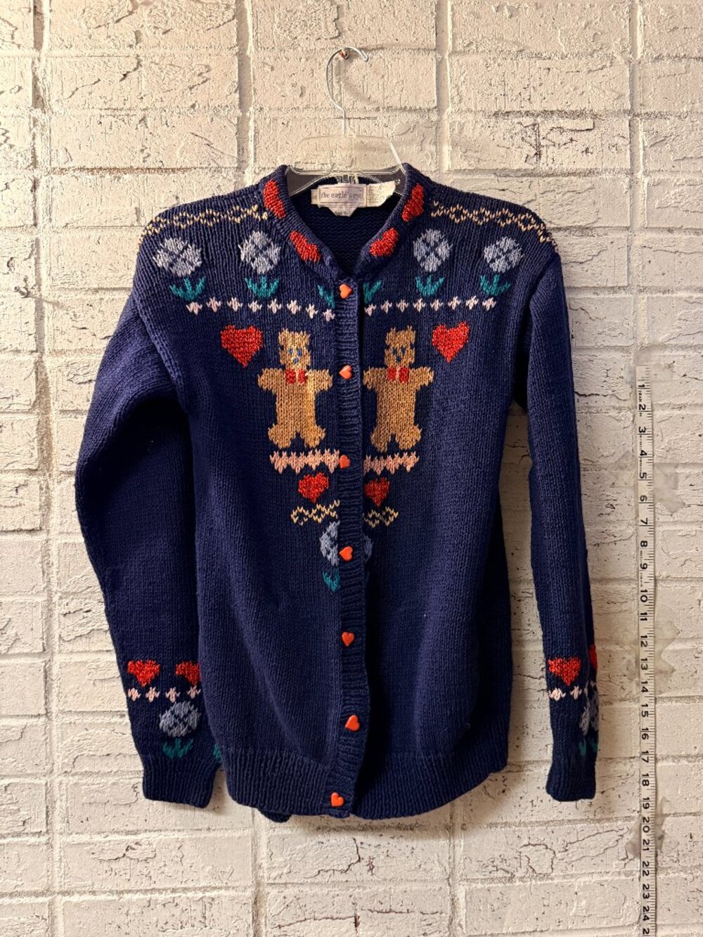Vintage The Eagle's Eye Teddy Bear Heart Cardigan Sweater Medium Cottagecore